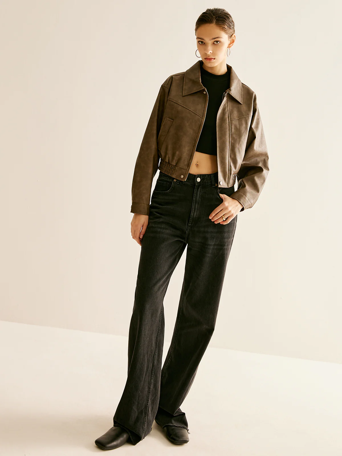Zipper Faux Leather Jacket - Image 2