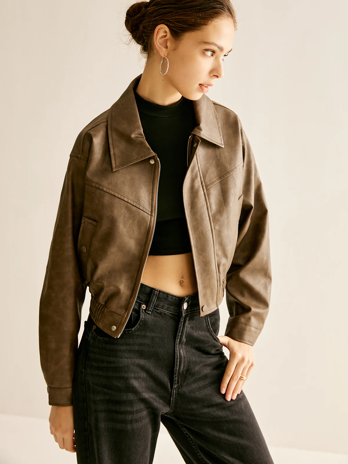 Zipper Faux Leather Jacket - Image 4