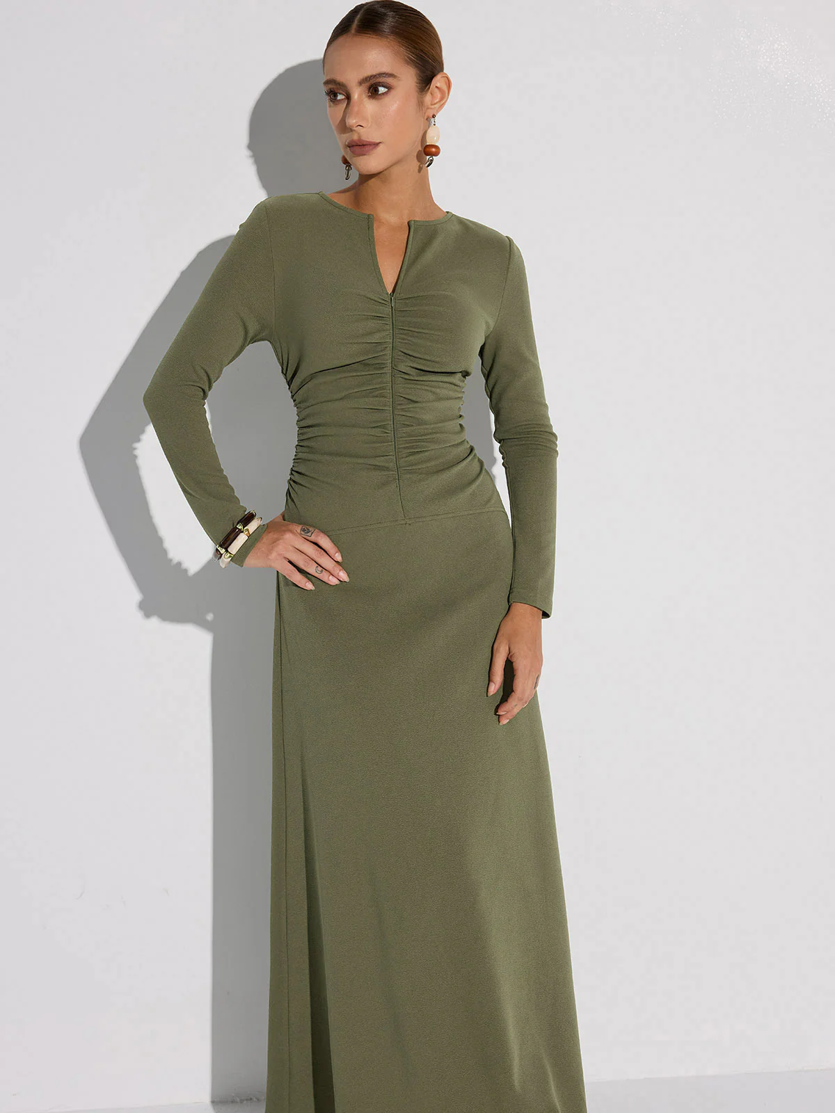 Zipper-Front Ruched Maxi Dress - Image 2