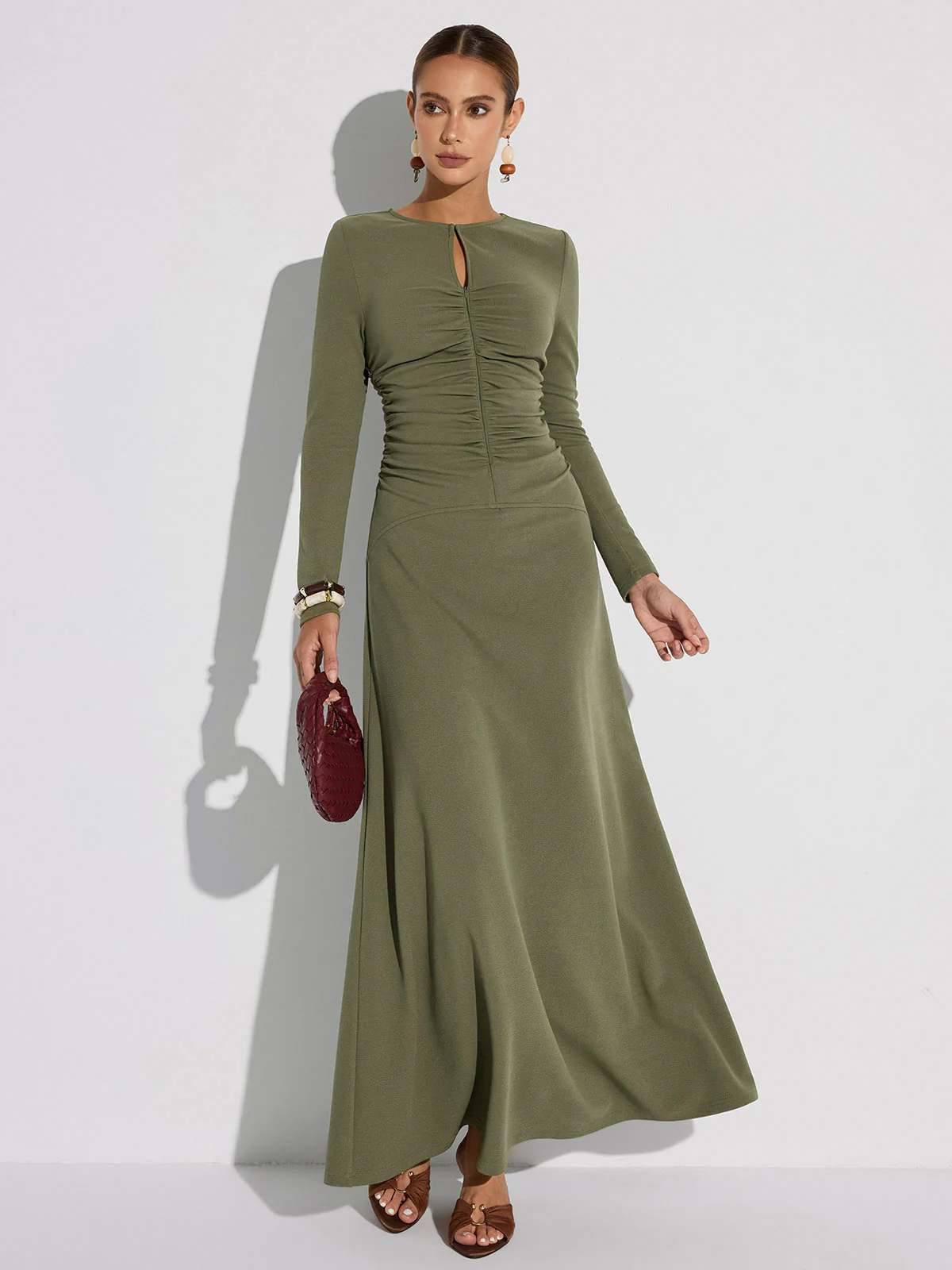 Zipper-Front Ruched Maxi Dress - Image 3