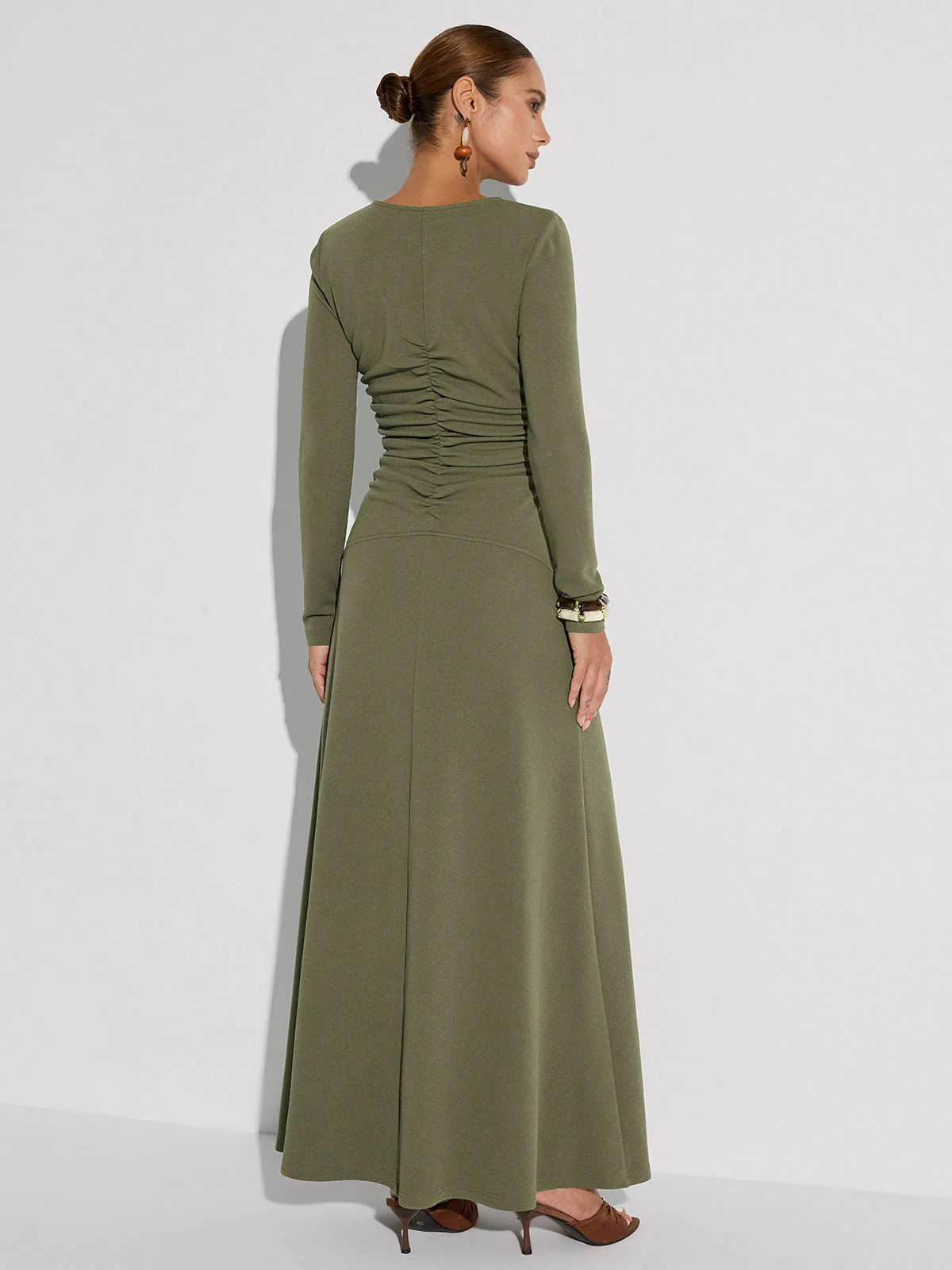 Zipper-Front Ruched Maxi Dress - Image 5
