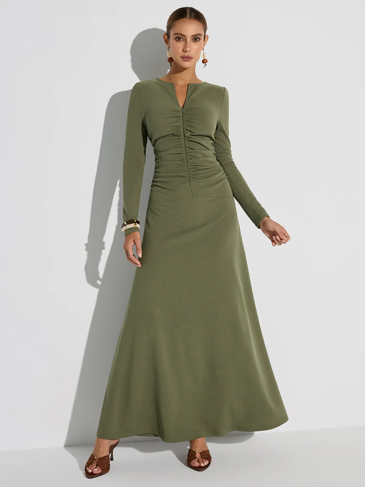 Zipper-Front Ruched Maxi Dress - Image 6