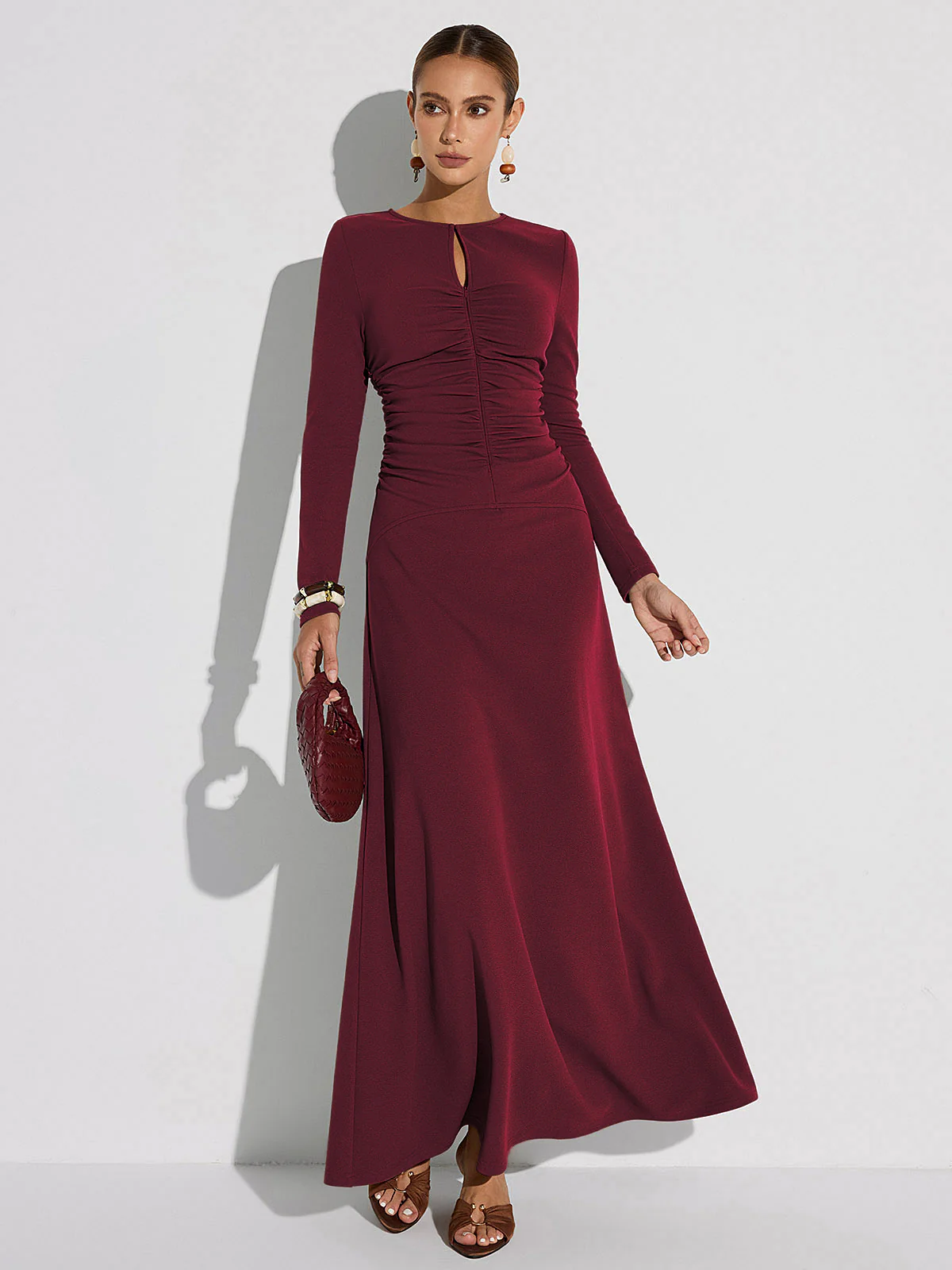 Zipper-Front Ruched Maxi Dress - Image 7