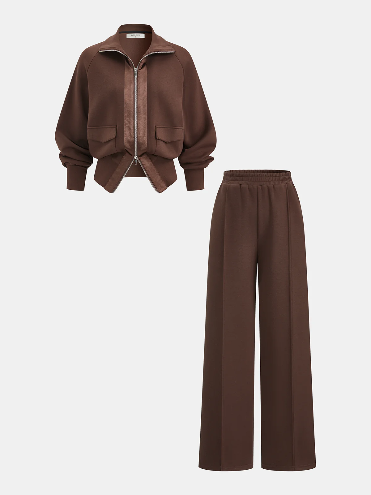 Zipper Jacket & Elastic-Waist Pants Set