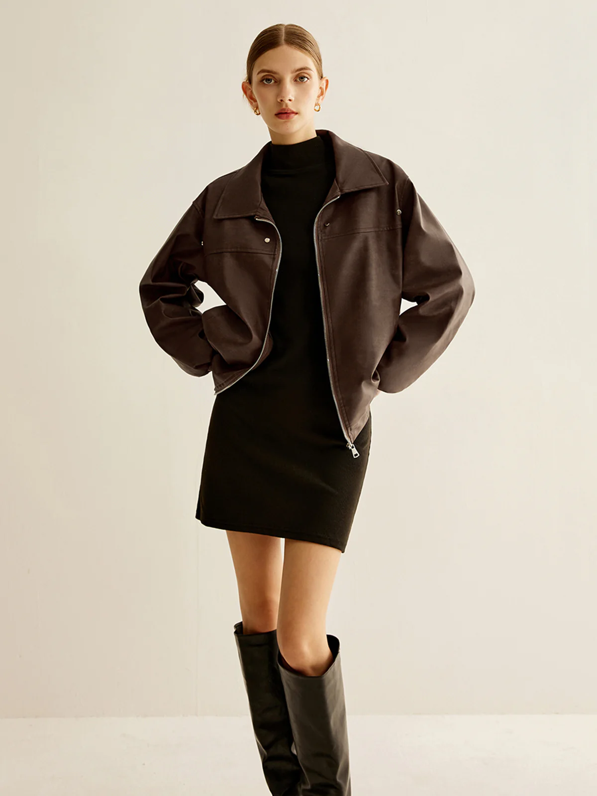 Zipper Shift PU Leather Jacket - Image 3